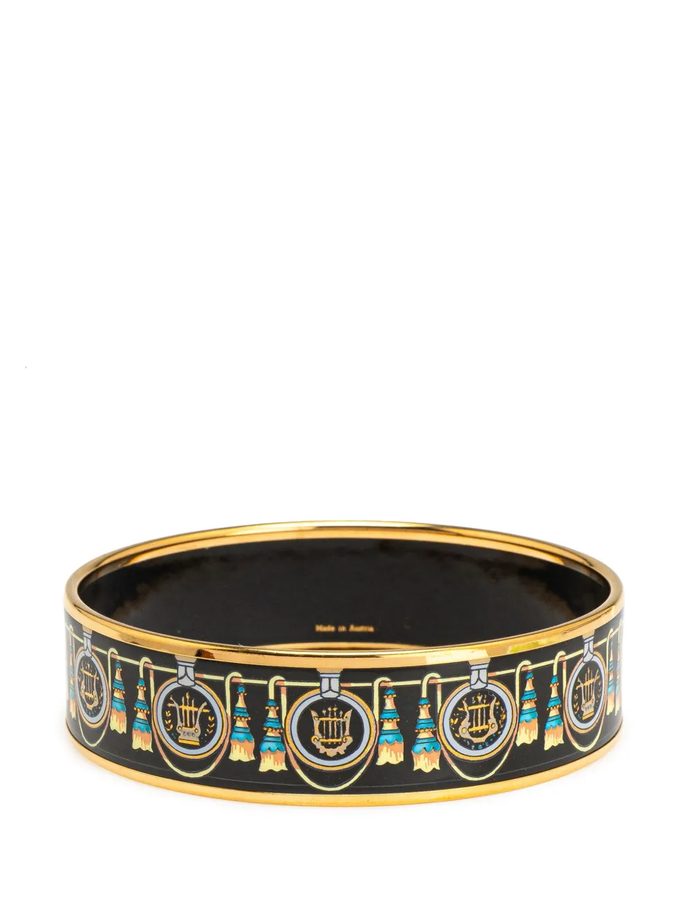 HERMES Pre-owned 2000-2020 Wide Enamel Printed Bangle Costume Bracelet In Black