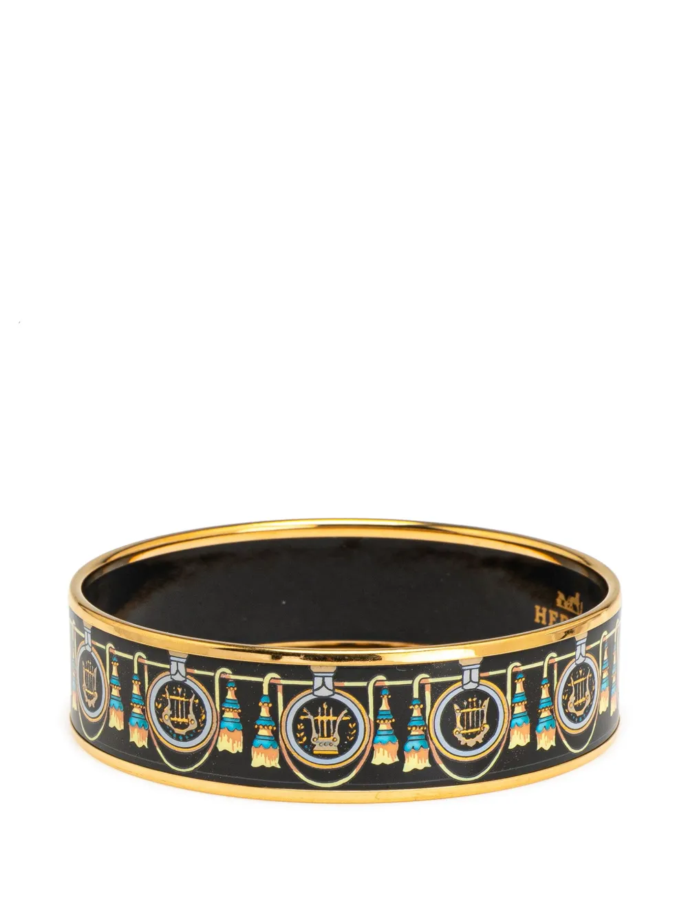 HERMES Pre-owned 2000-2020 Wide Enamel Printed Bangle Costume Bracelet In Black