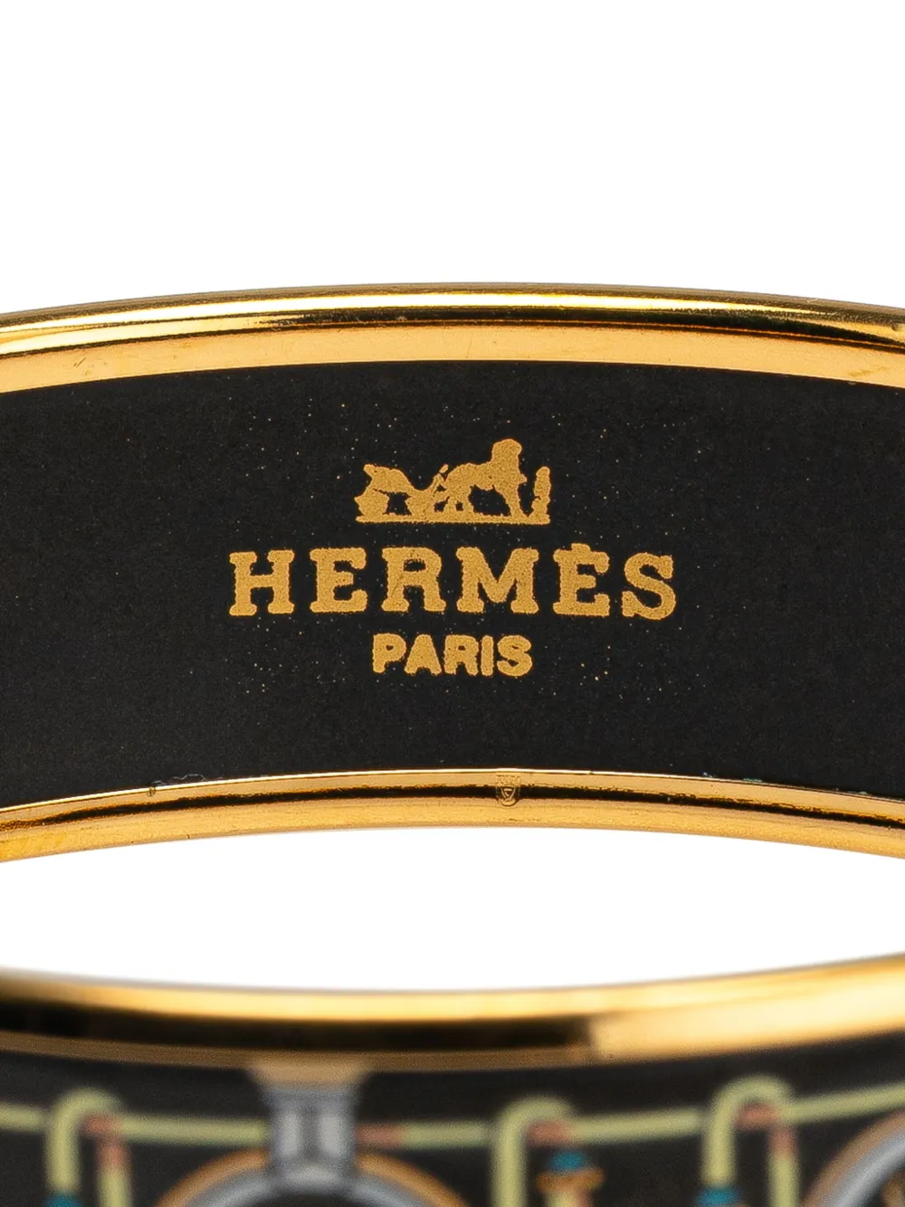HERMES Pre-owned 2000-2020 Wide Enamel Printed Bangle Costume Bracelet In Black