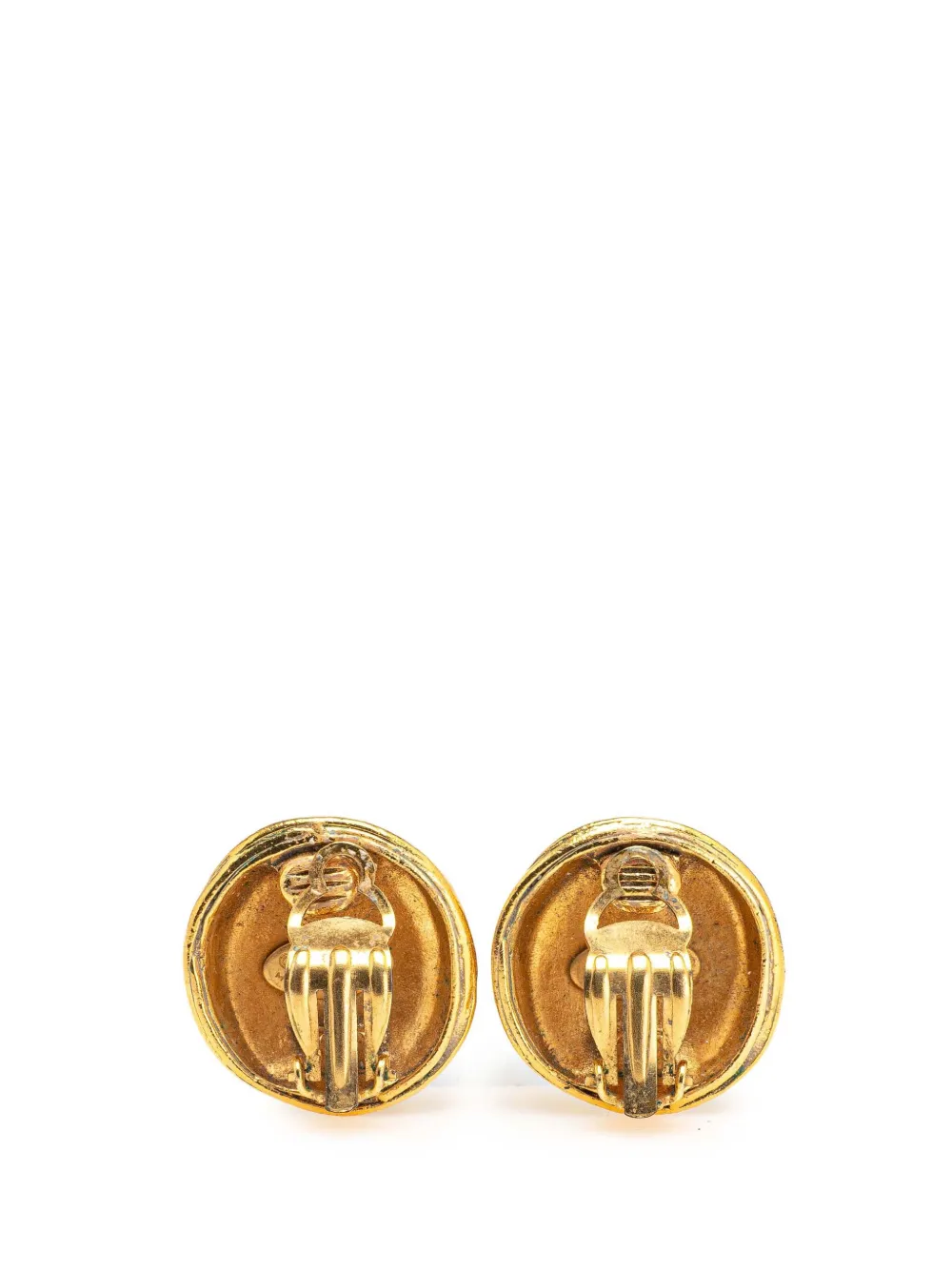 CHANEL Pre-Owned 1994 Gold Plated CC Round Clip On Earrings costume earrings | Image 2