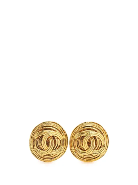 CHANEL Pre-Owned 1994 Gold Plated CC Round Clip On Earrings costume earrings