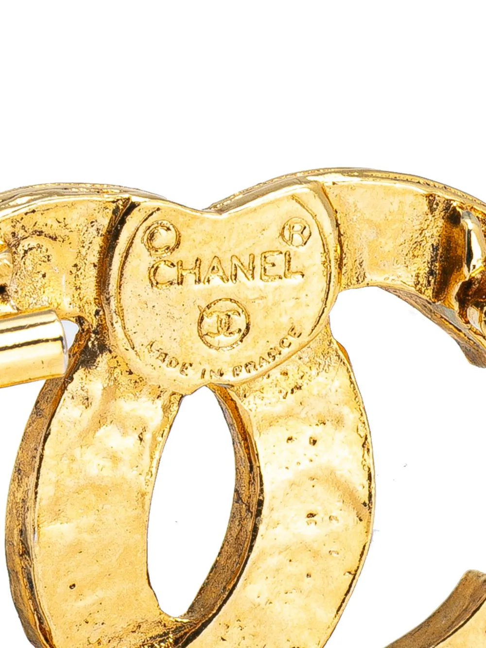Pre-owned Chanel 1970-1980 Gold Plated Cc Rhinestone Brooch Costume Brooch