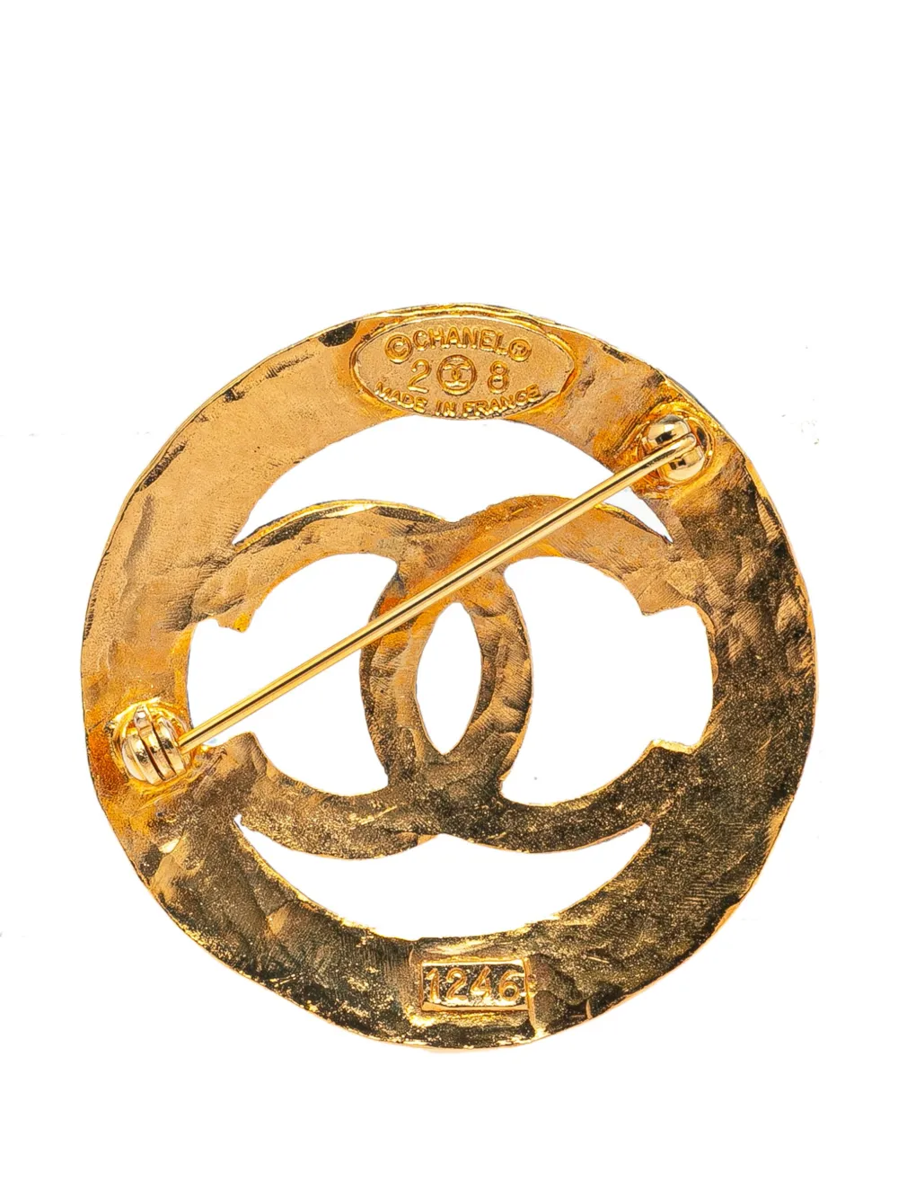 CHANEL Pre-Owned 1980-1990 Gold Plated CC Round Brooch costume brooch | Image 2