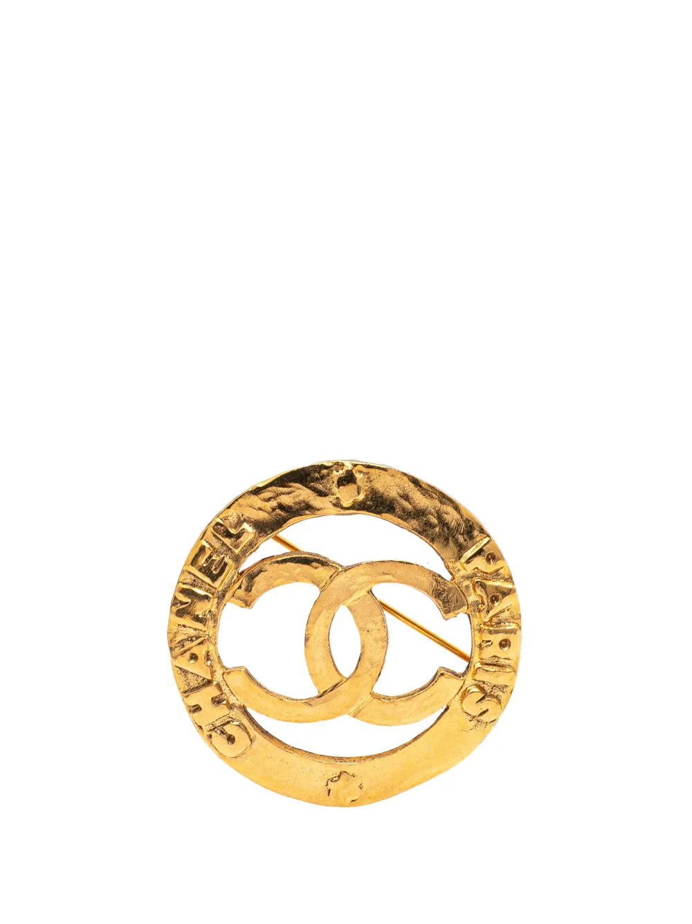 CHANEL Pre-Owned 1980-1990 Gold Plated CC Round Brooch costume brooch | Gold | Image 1