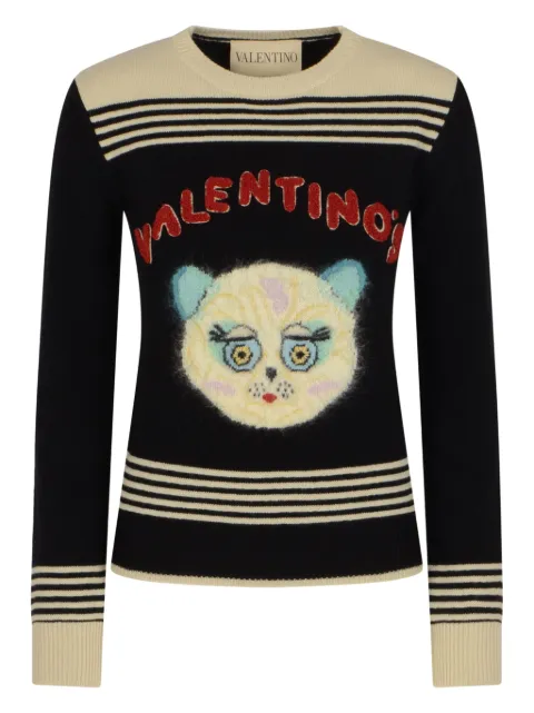 Valentino Garavani cat-embroidered striped sweater
