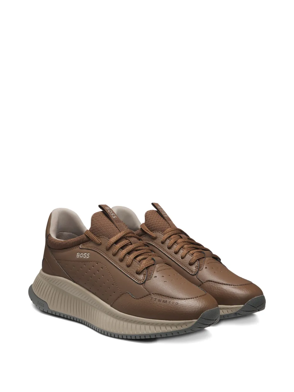 BOSS Geperforeerde leren sneakers Bruin