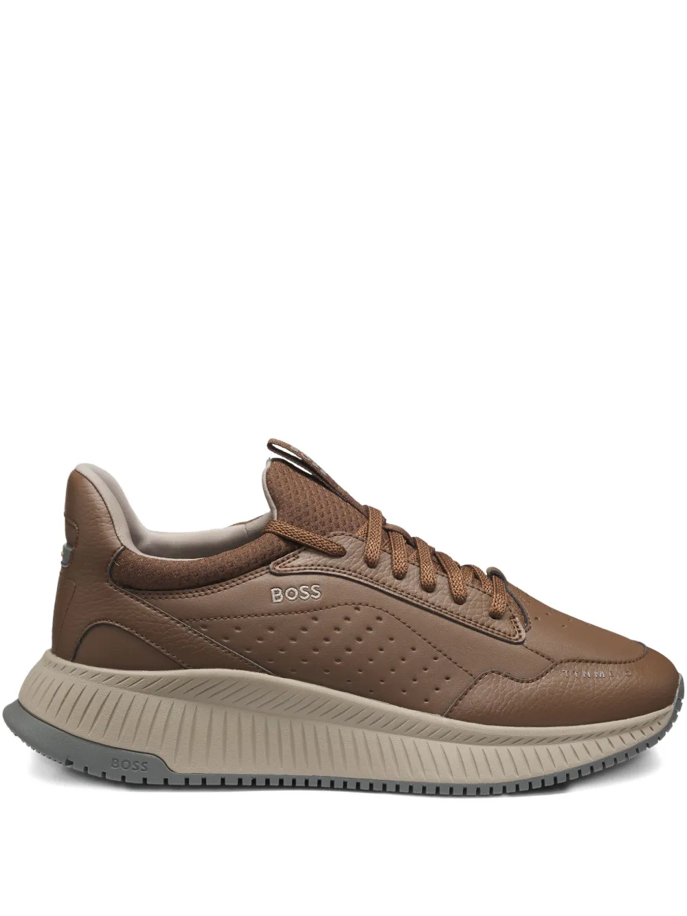 BOSS Geperforeerde leren sneakers Bruin