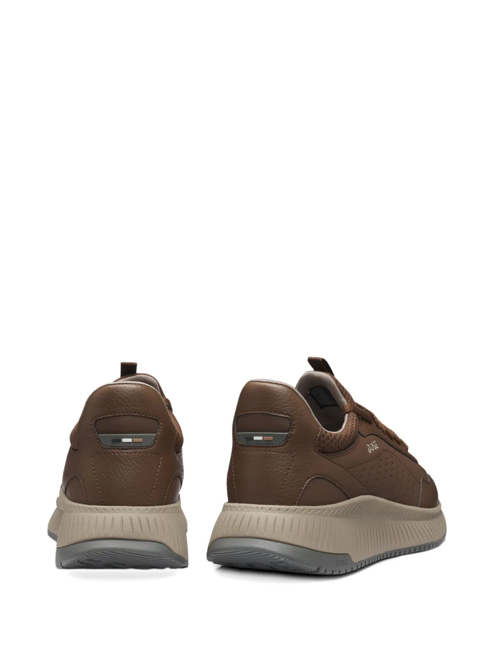 BOSS Geperforeerde leren sneakers Bruin