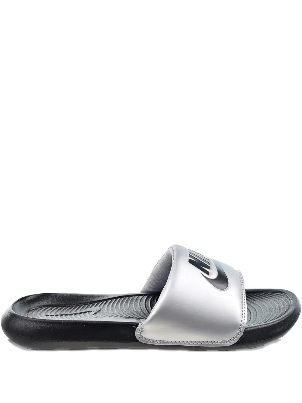 Nike Victori One "Black Metallic Sliver" slides Zilver