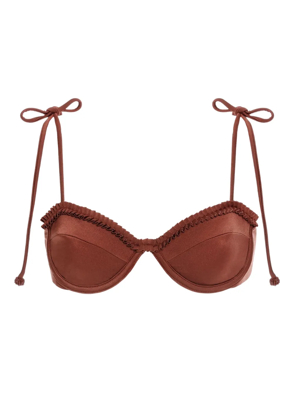 Agua Bendita Madelyn Ruffled-trim Bikini Top In Brown