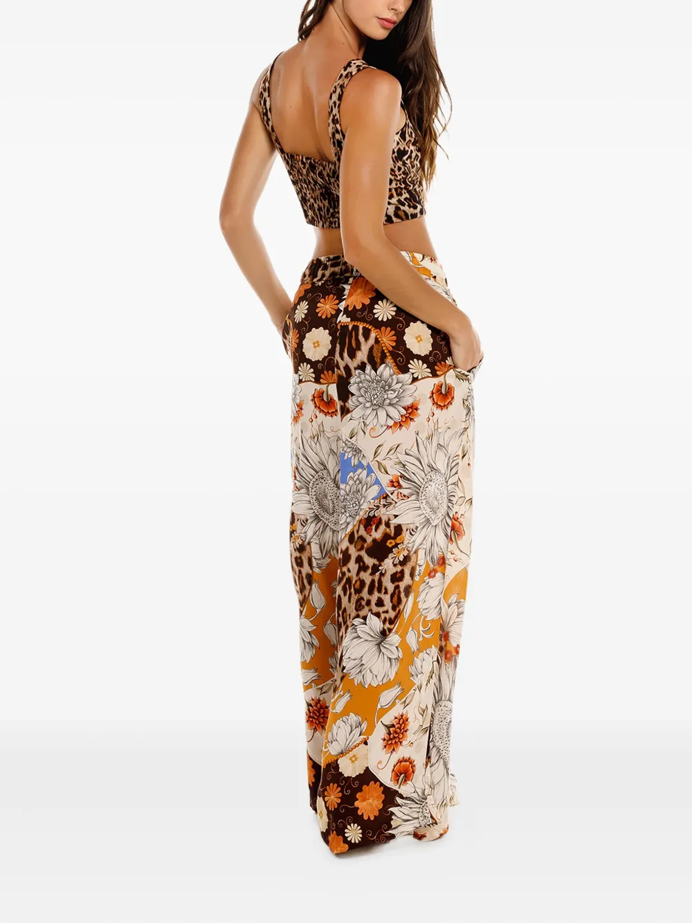 Agua Bendita Winter Floral-leopard Print Trousers In Brown