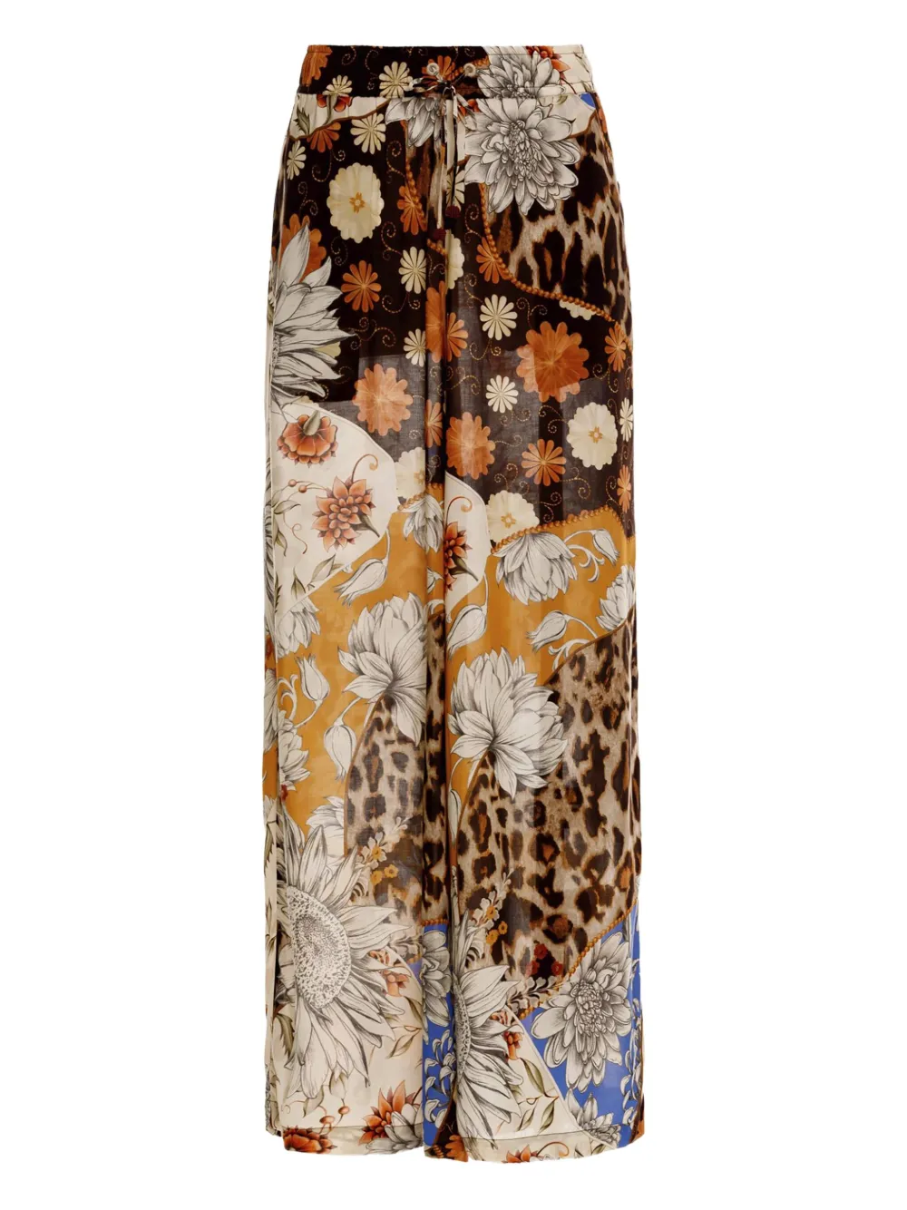 Agua Bendita Winter Floral-leopard Print Trousers In Brown