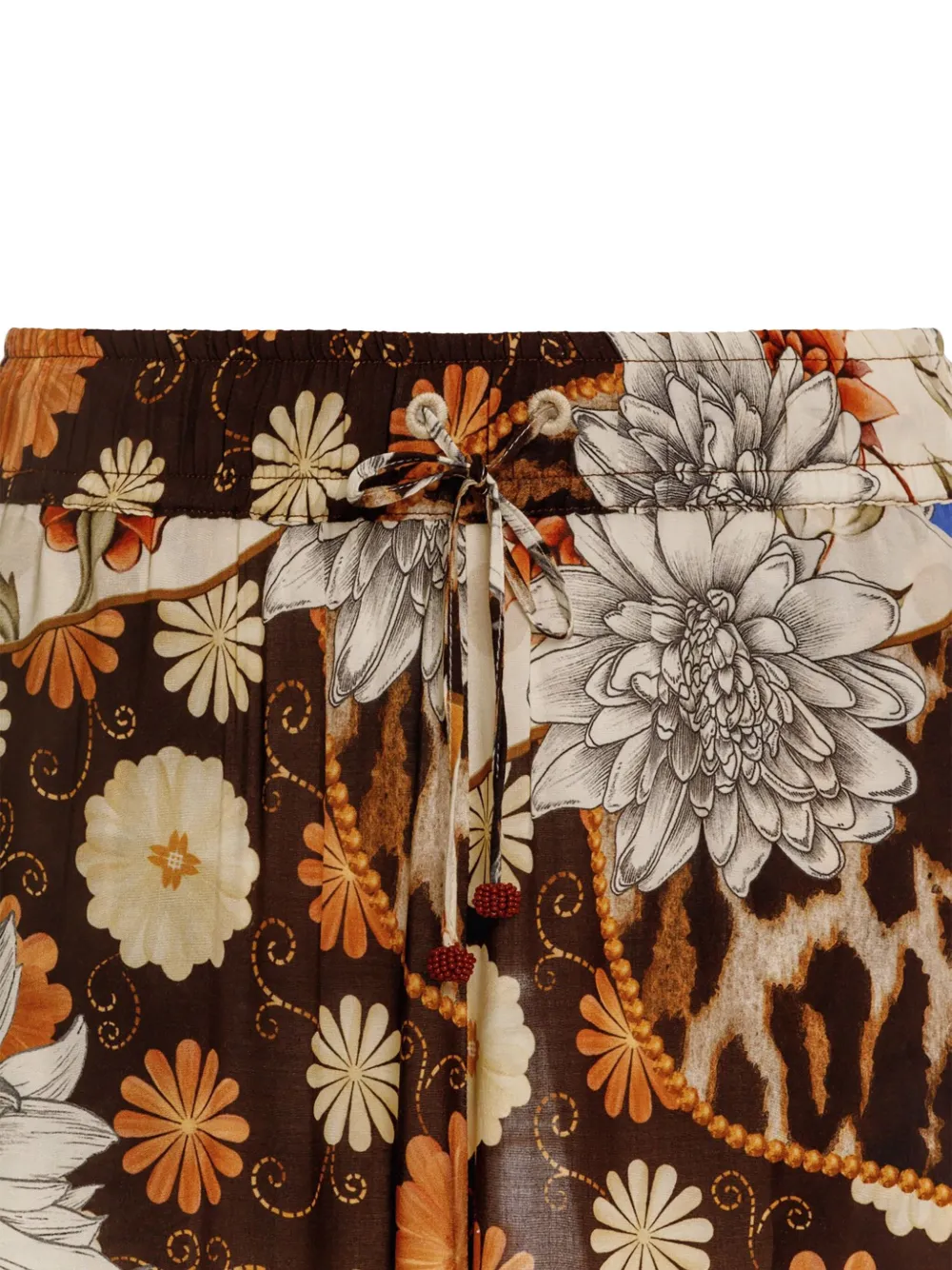 Agua Bendita Winter Floral-leopard Print Trousers In Brown