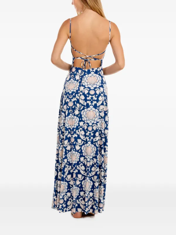 Agua Bendita Arista open-back shell-print Maxi Dress | Blue | FARFETCH Agua Bendita Arista open-back shell-print Maxi Dress | Blue | FARFETCH