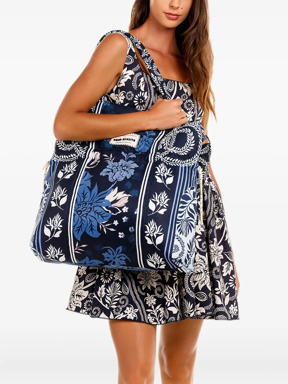 Agua Bendita Batik floral tote bag - Blauw