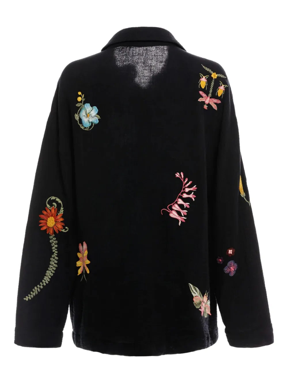 Agua Bendita Keishi Floral-embroidered Shirt In Black