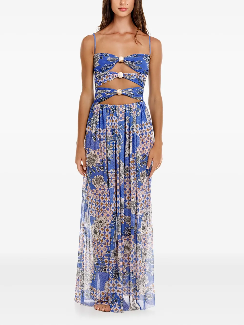 Agua Bendita Meeg Quilt Maxi Dress In Blue