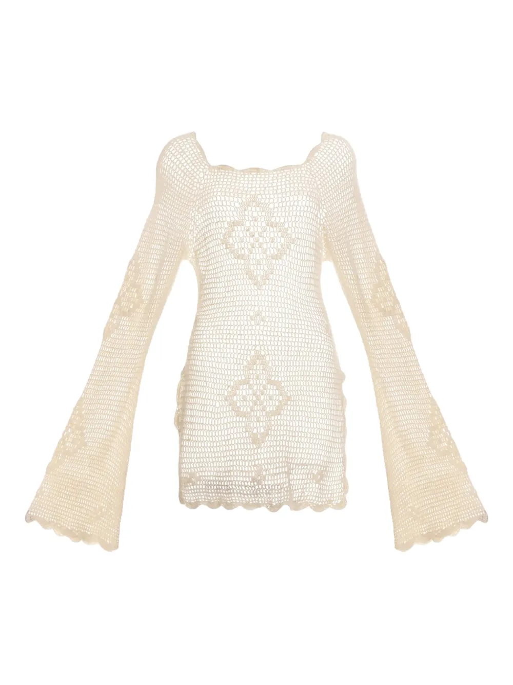 Agua Bendita Boh Crochet Bell-sleeve Top In Neutral