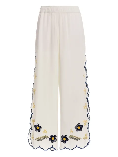 Agua Bendita Winter Moras floral-embroidered scalloped trousers