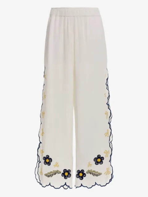 Agua Bendita Winter Moras floral-embroidered scalloped trousers