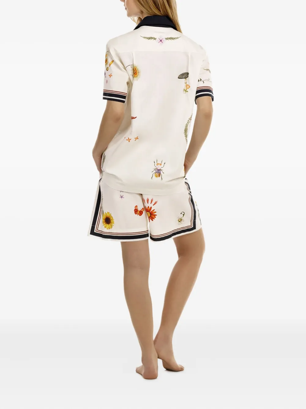 Agua Bendita Floral-print Side-stripe Shorts In White