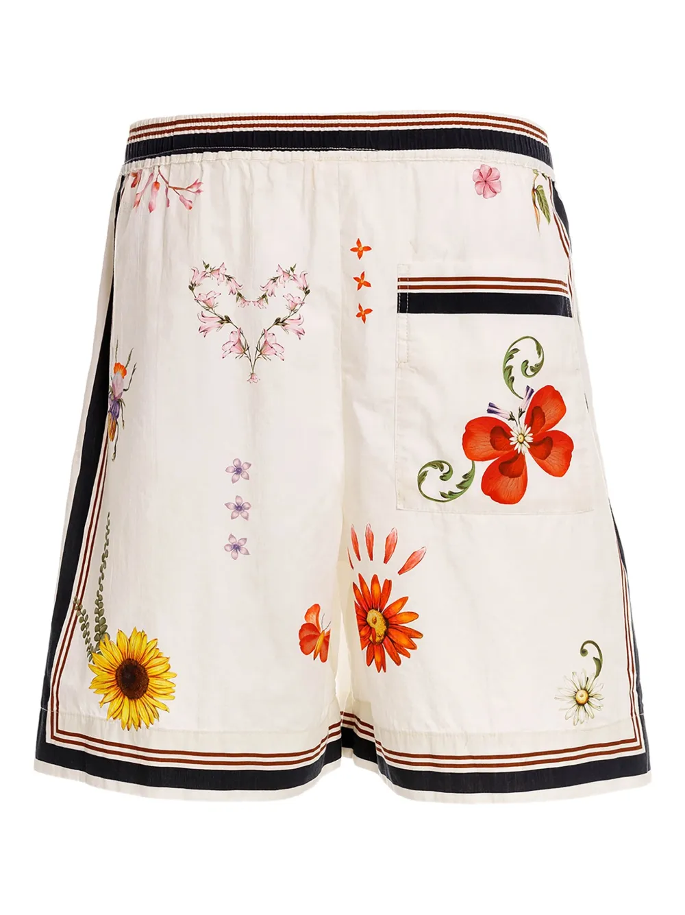 Agua Bendita Floral-print Side-stripe Shorts In White