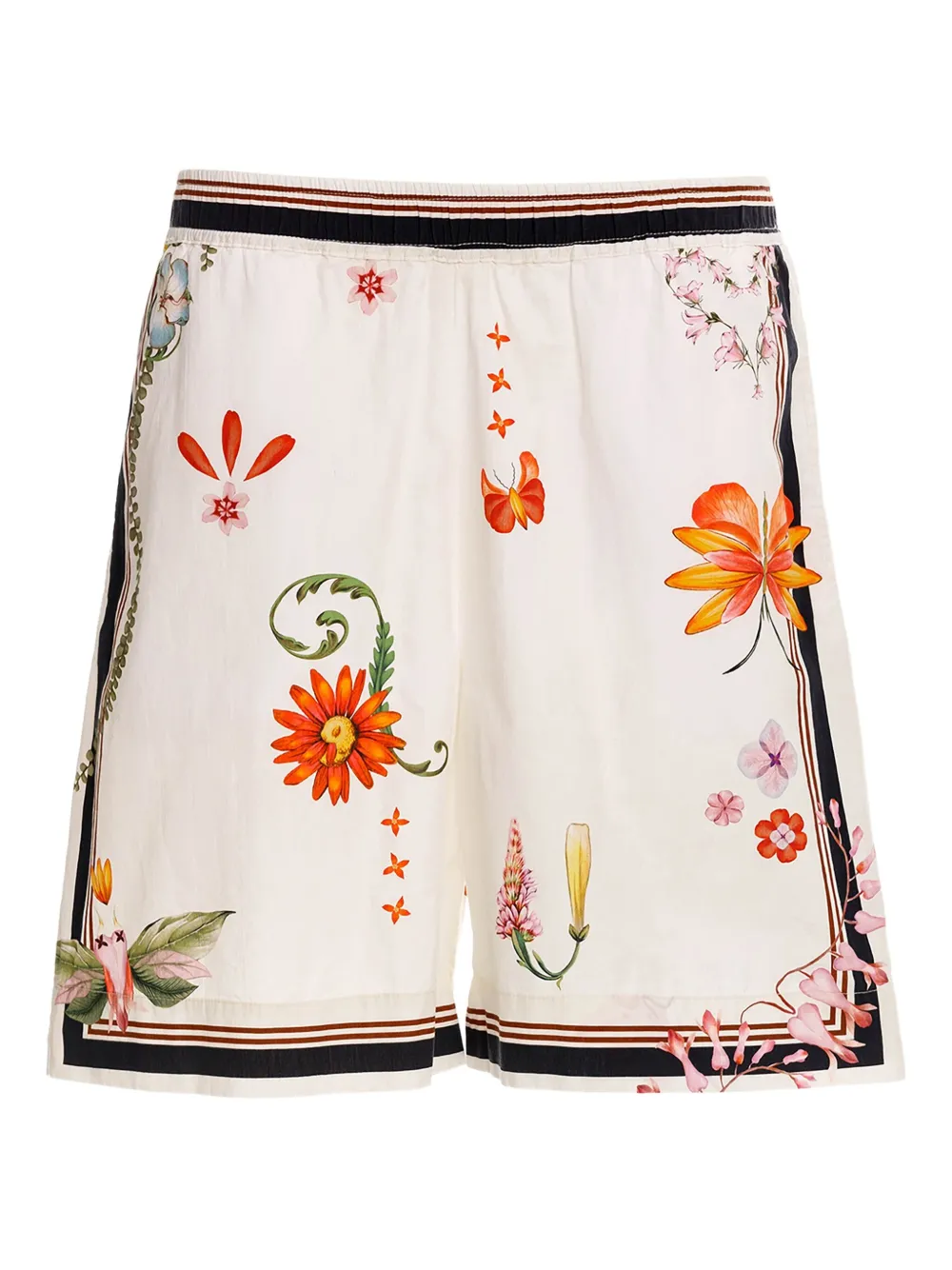 Agua Bendita Floral-print Side-stripe Shorts In White