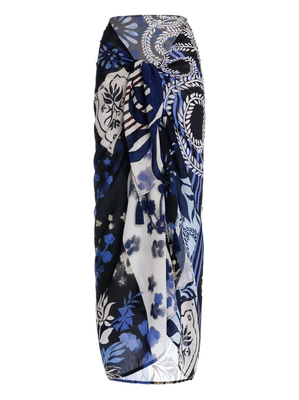 Agua Bendita Marine Floral-print Sarong In Blue