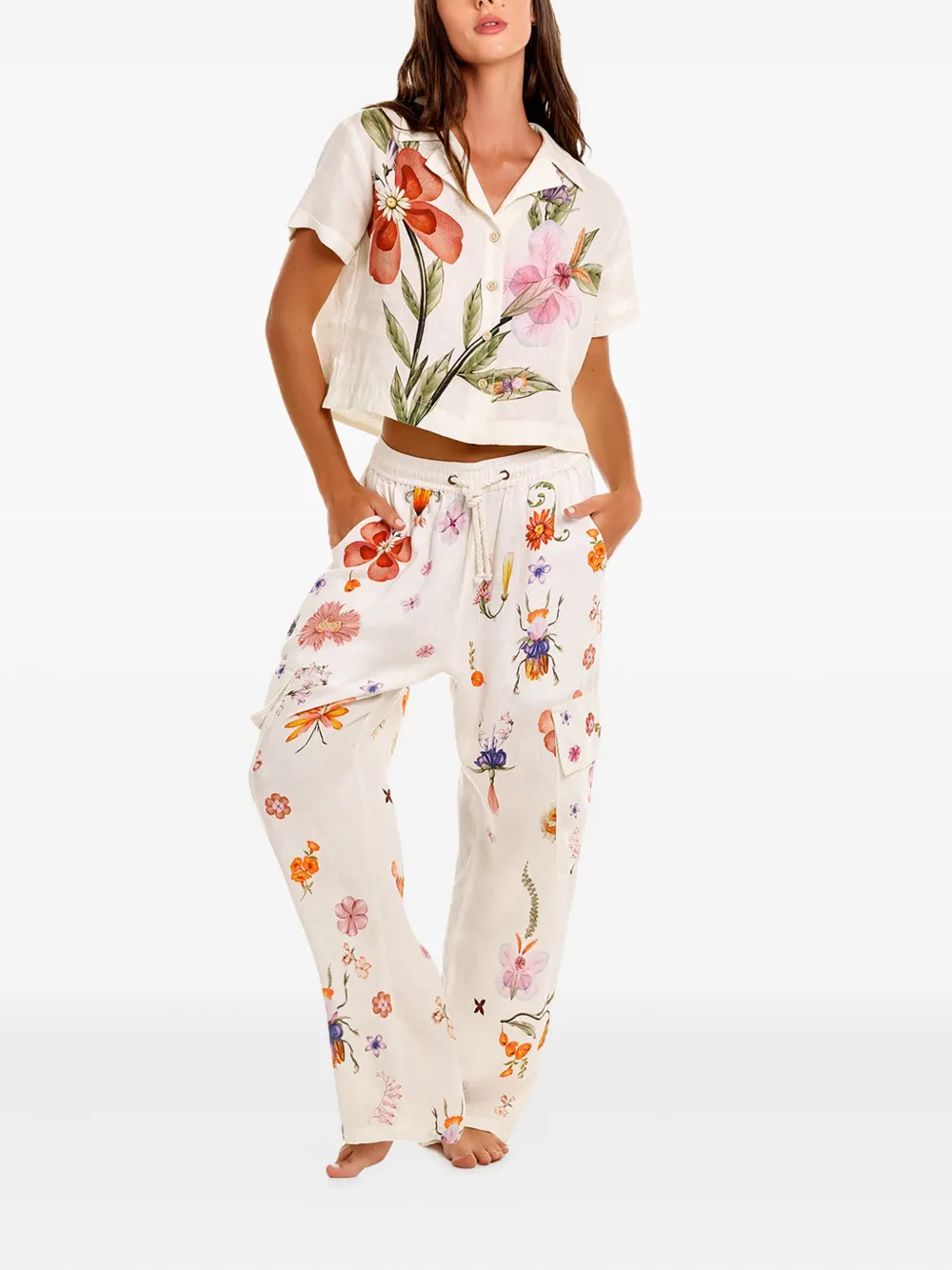 Agua Bendita Vittoria Floral-print Cotton Shirt In Neutral
