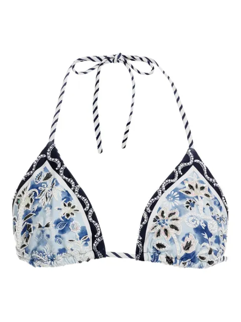Agua Bendita top de bikini estilo triángulo con detalle de mostacillas