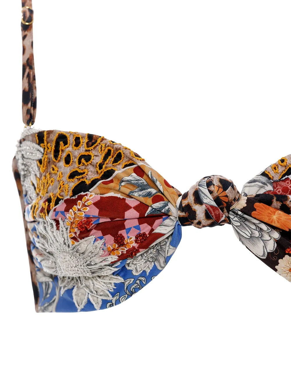 Agua Bendita Patchwork Knot-front Bikini Top In Multi