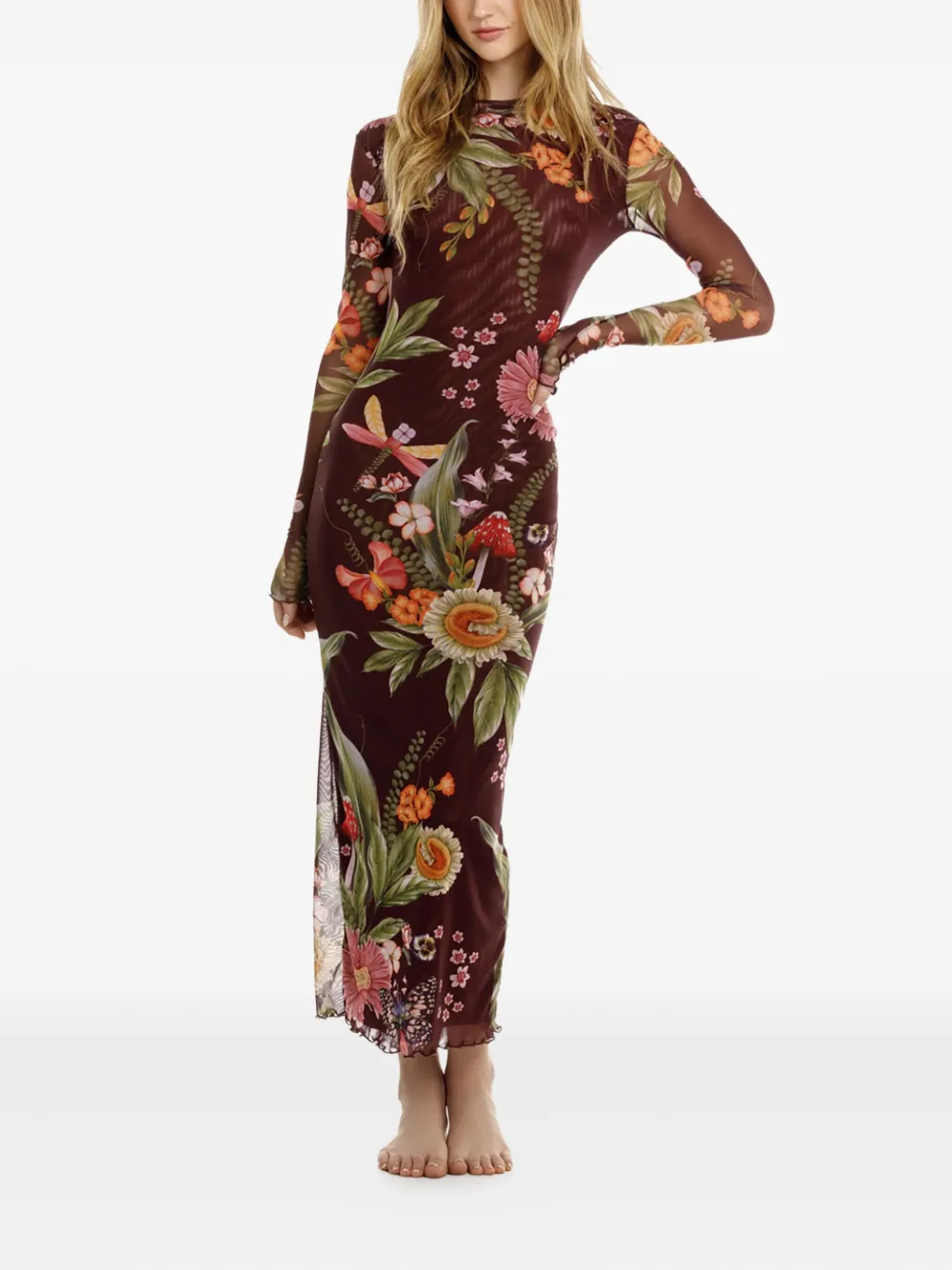 Agua Bendita Maxi-jurk met bloemenprint - Bruin
