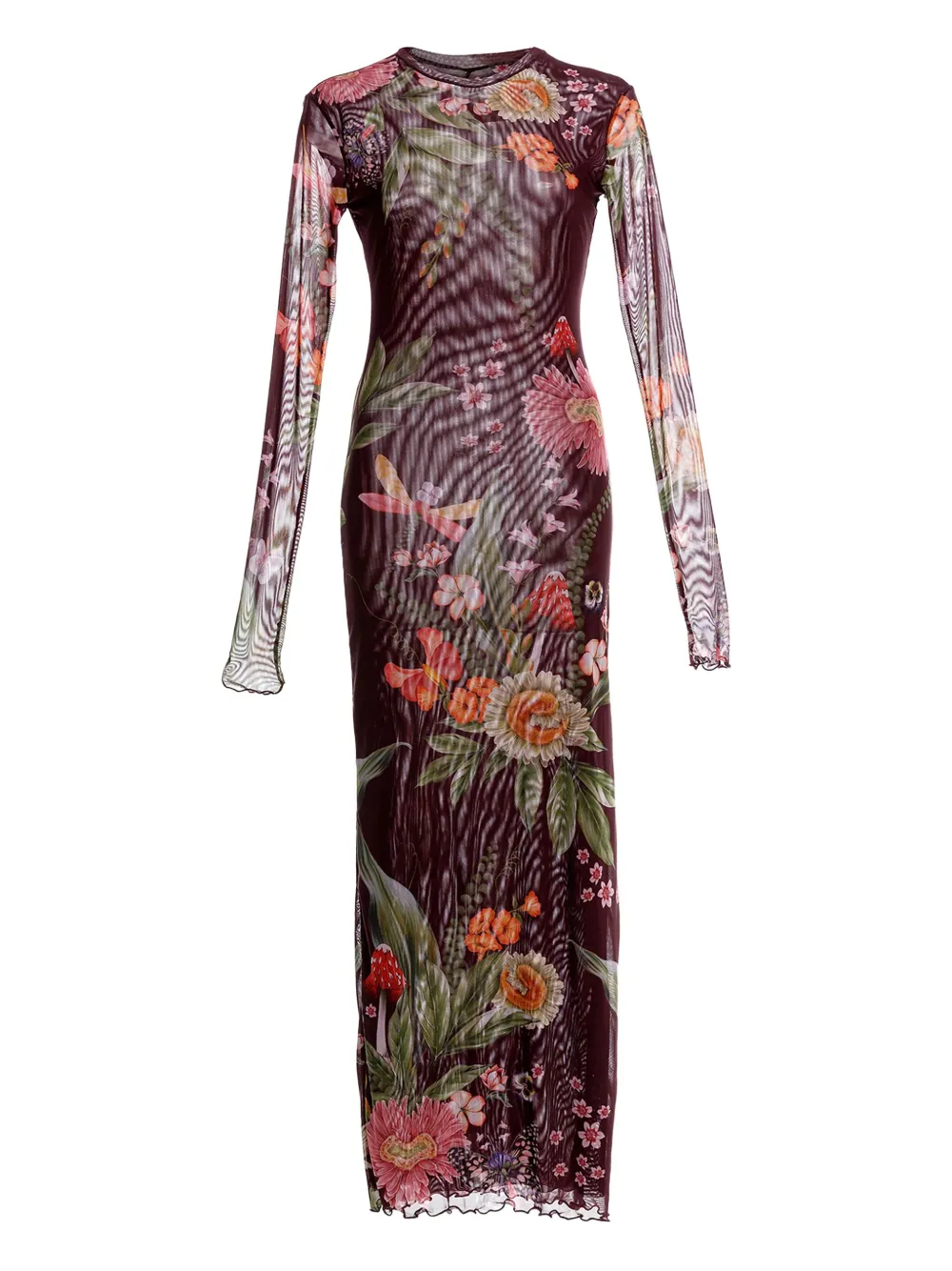 Agua Bendita Floral-print Mesh Maxi Dress In Brown