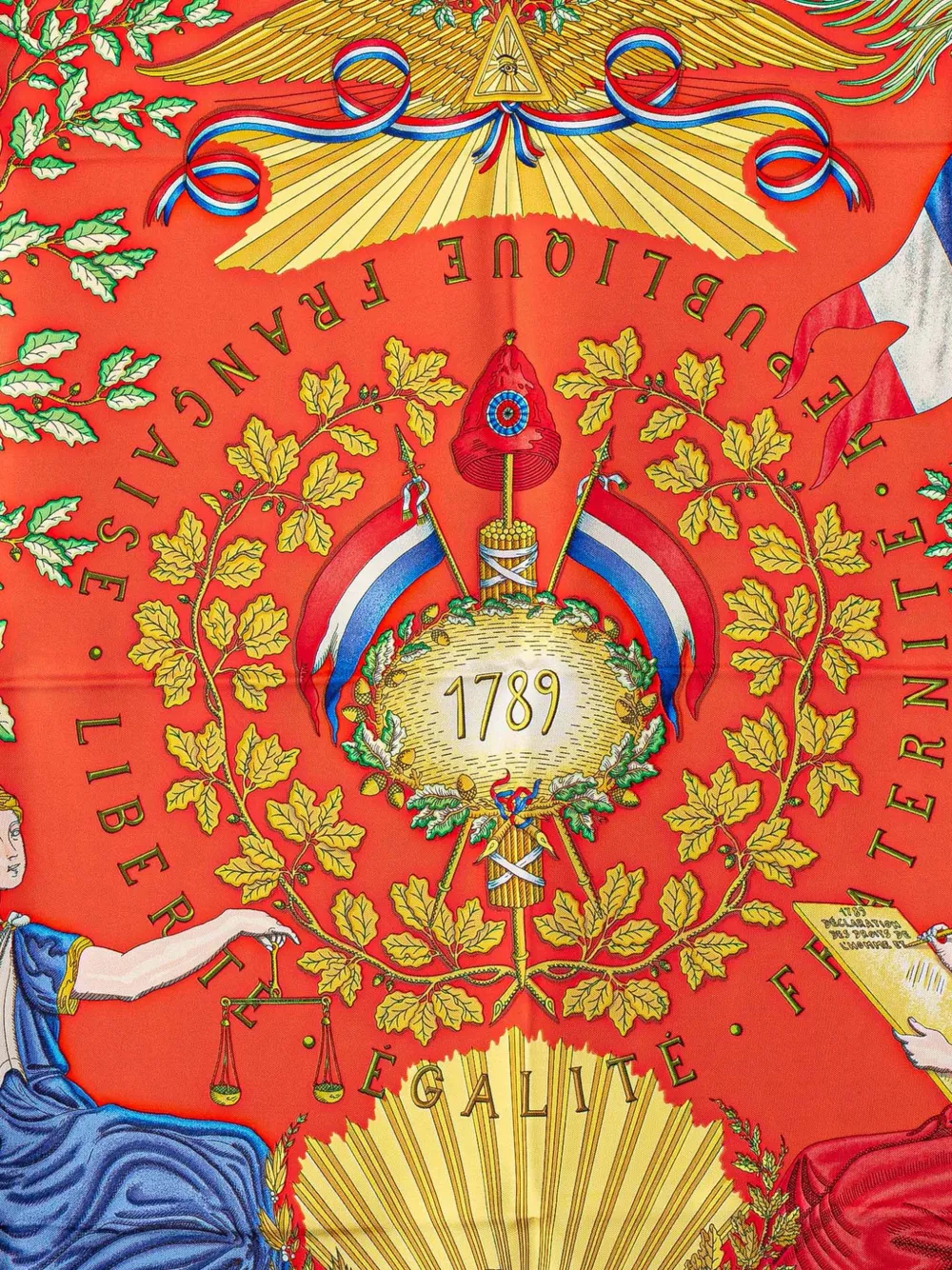 Pre-owned Hermes 20th Century Republique Francaise Liberte Egalite Fraternite 1789 Silk Scarf Scarves In Red