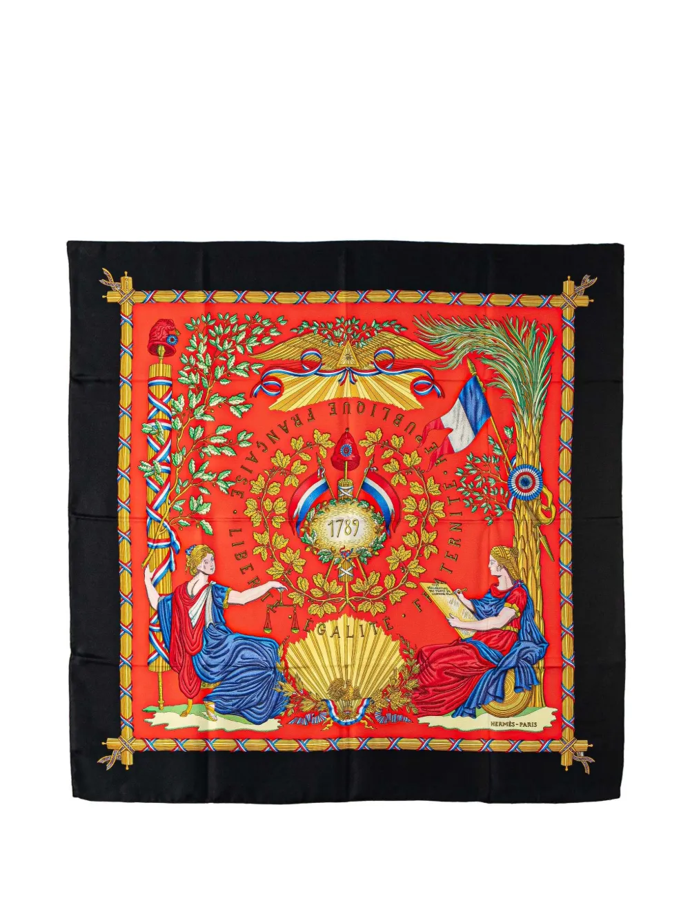 Pre-owned Hermes 20th Century Republique Francaise Liberte Egalite Fraternite 1789 Silk Scarf Scarves In Red