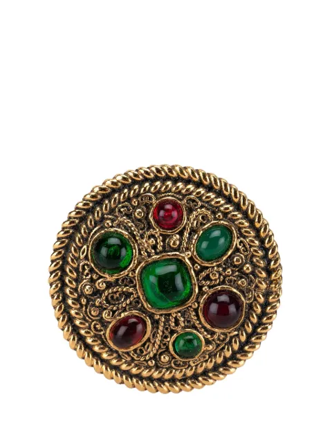 CHANEL Pre-Owned 1950-1970 Gold Plated Byzantine and Cabochons Pin Brooch costume brooch