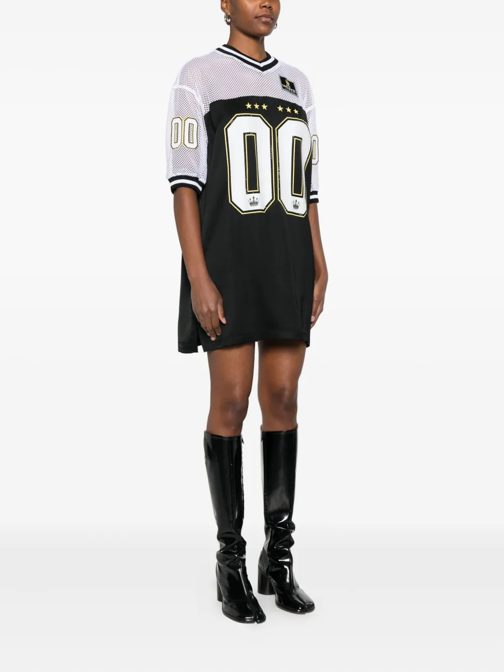 Off-white Mesh-panel Number-print Dress In Black
