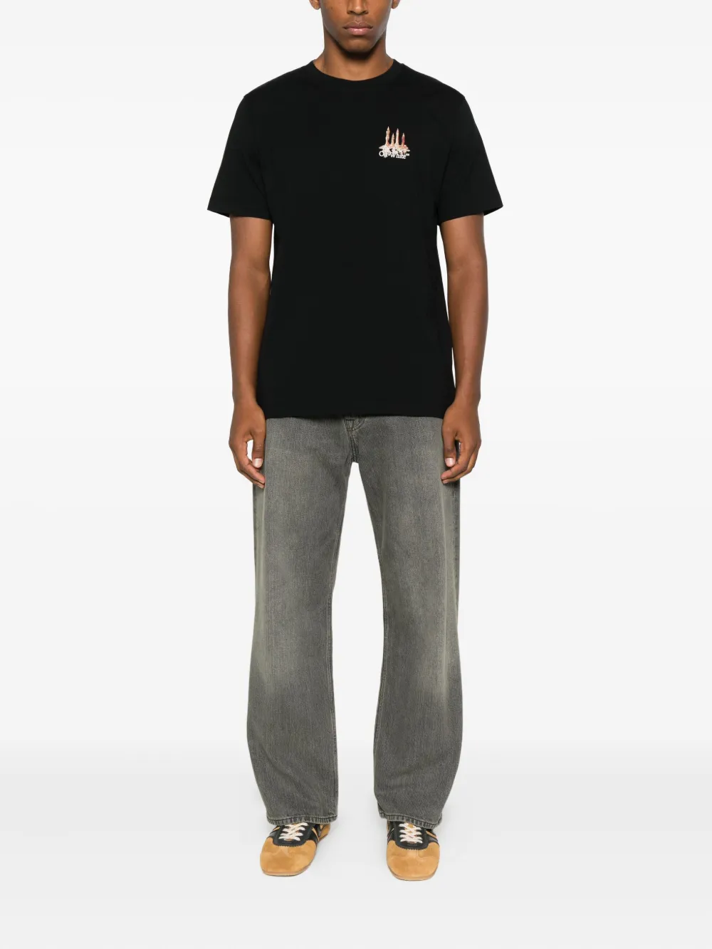 Off-White graphic-print logo T-shirt - Zwart