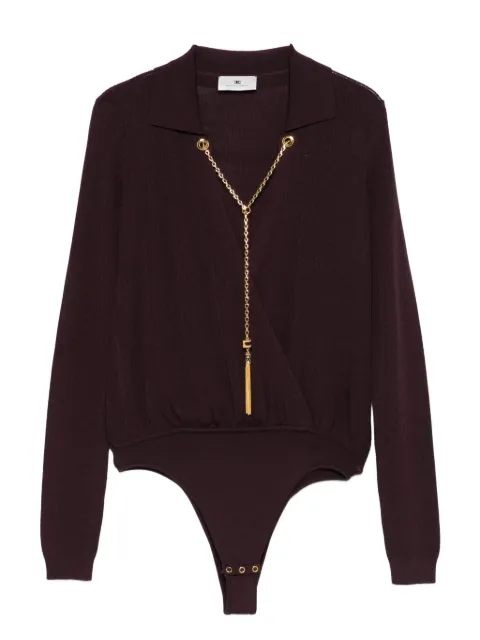 Elisabetta Franchi body de canalé con diseño cruzado