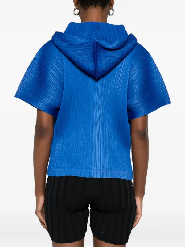 希少 ISSEY MIYAKE PLEATS PLEASE メッシュパーカー Pleats Please Issey Miyake Pleated Hooded T-shirt | Blue | FARFETCH