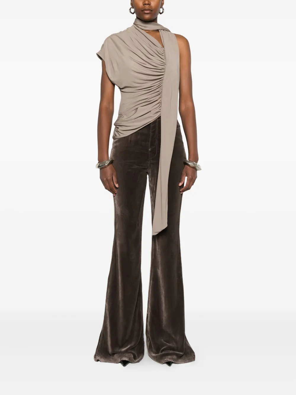 Rick Owens velvet flared trousers - Bruin