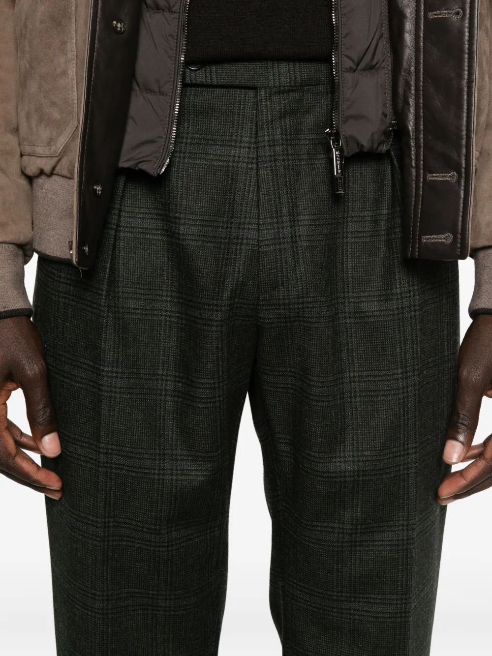 Incotex Pleated Checked Trousers In Gray