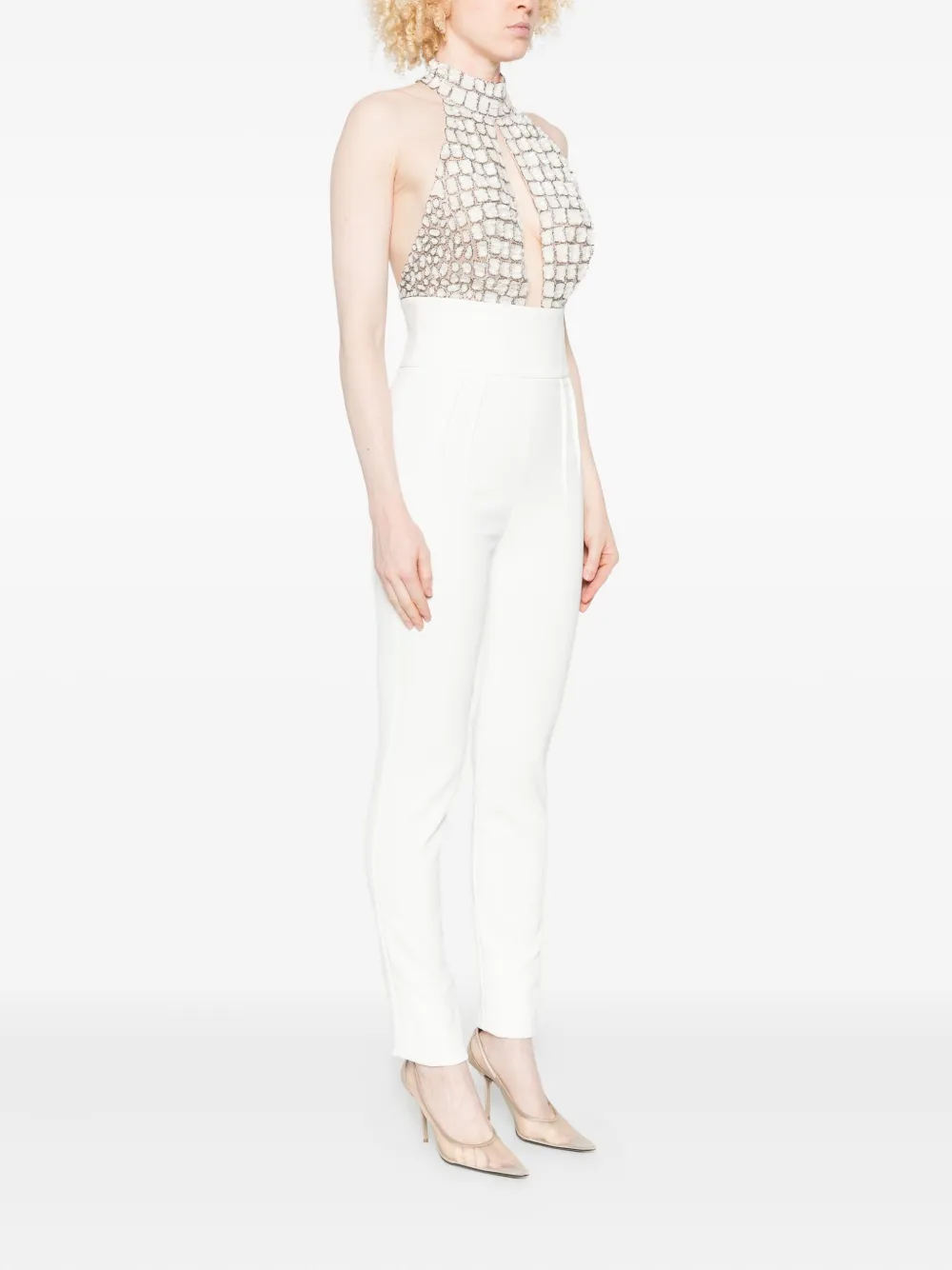 Elisabetta Franchi Embellished Halter-neck Jumpsuit In White
