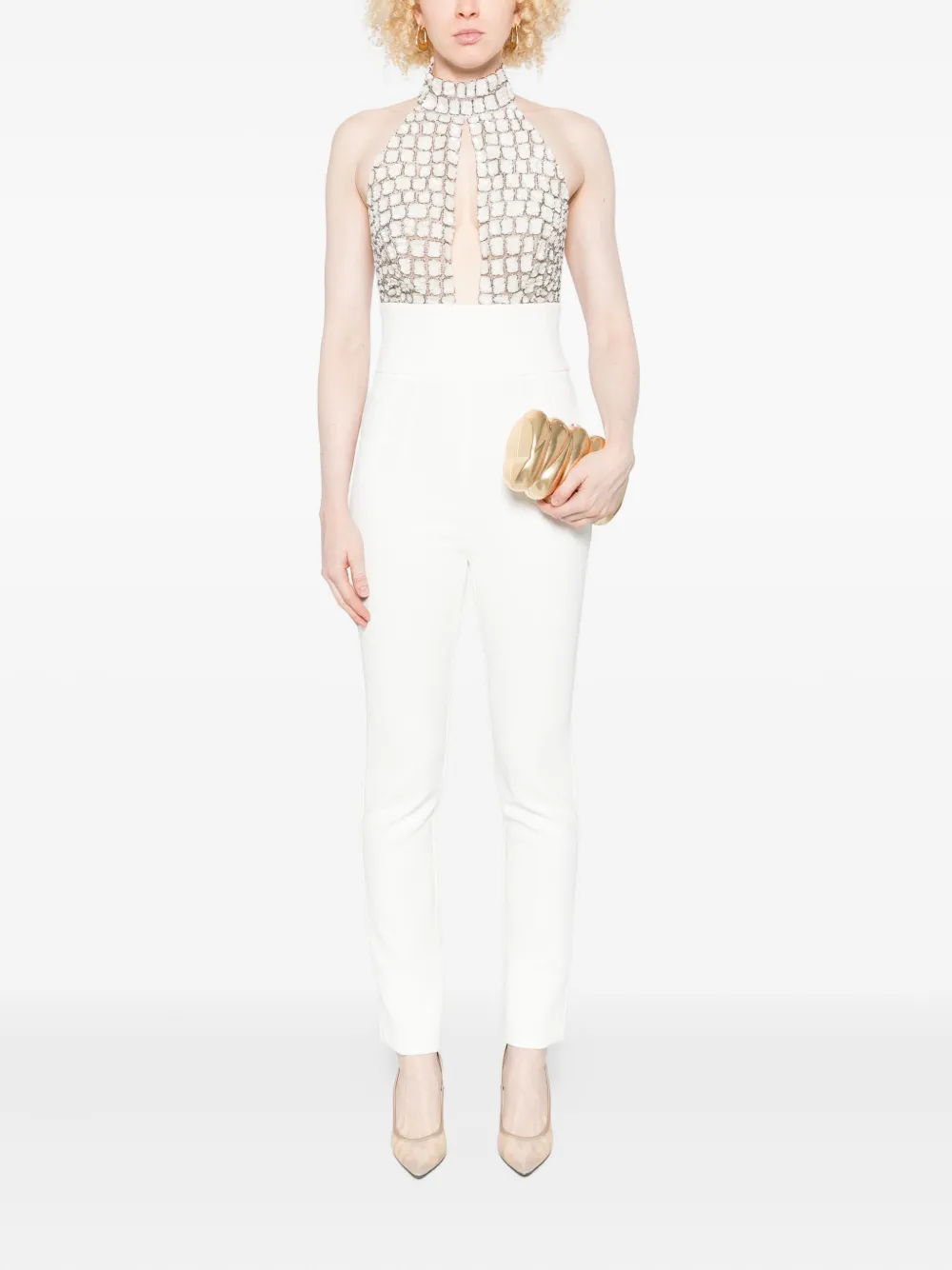 Elisabetta Franchi embellished halter-neck jumpsuit - Wit