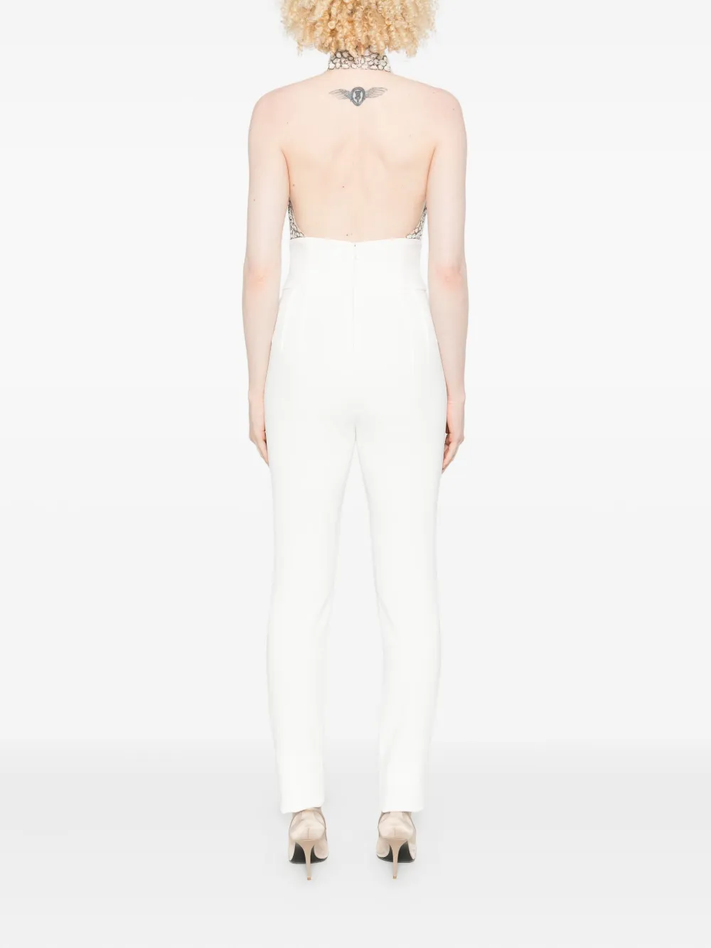 Elisabetta Franchi Embellished Halter-neck Jumpsuit In White