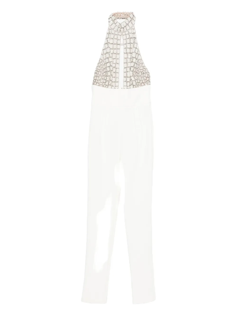 Elisabetta Franchi Embellished Halter-neck Jumpsuit In White
