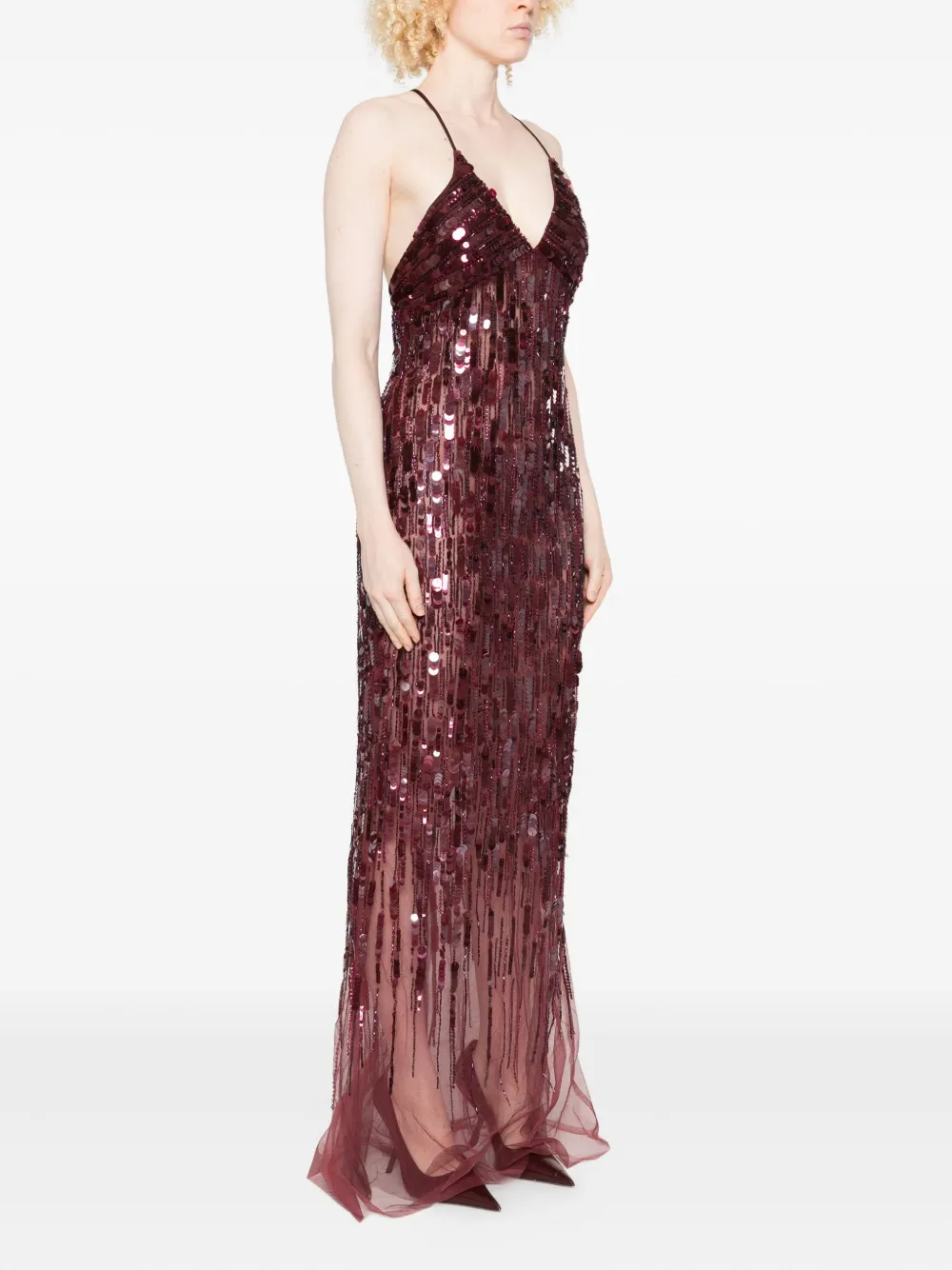 Elisabetta Franchi Sequin-embellished Maxi Dress In Red