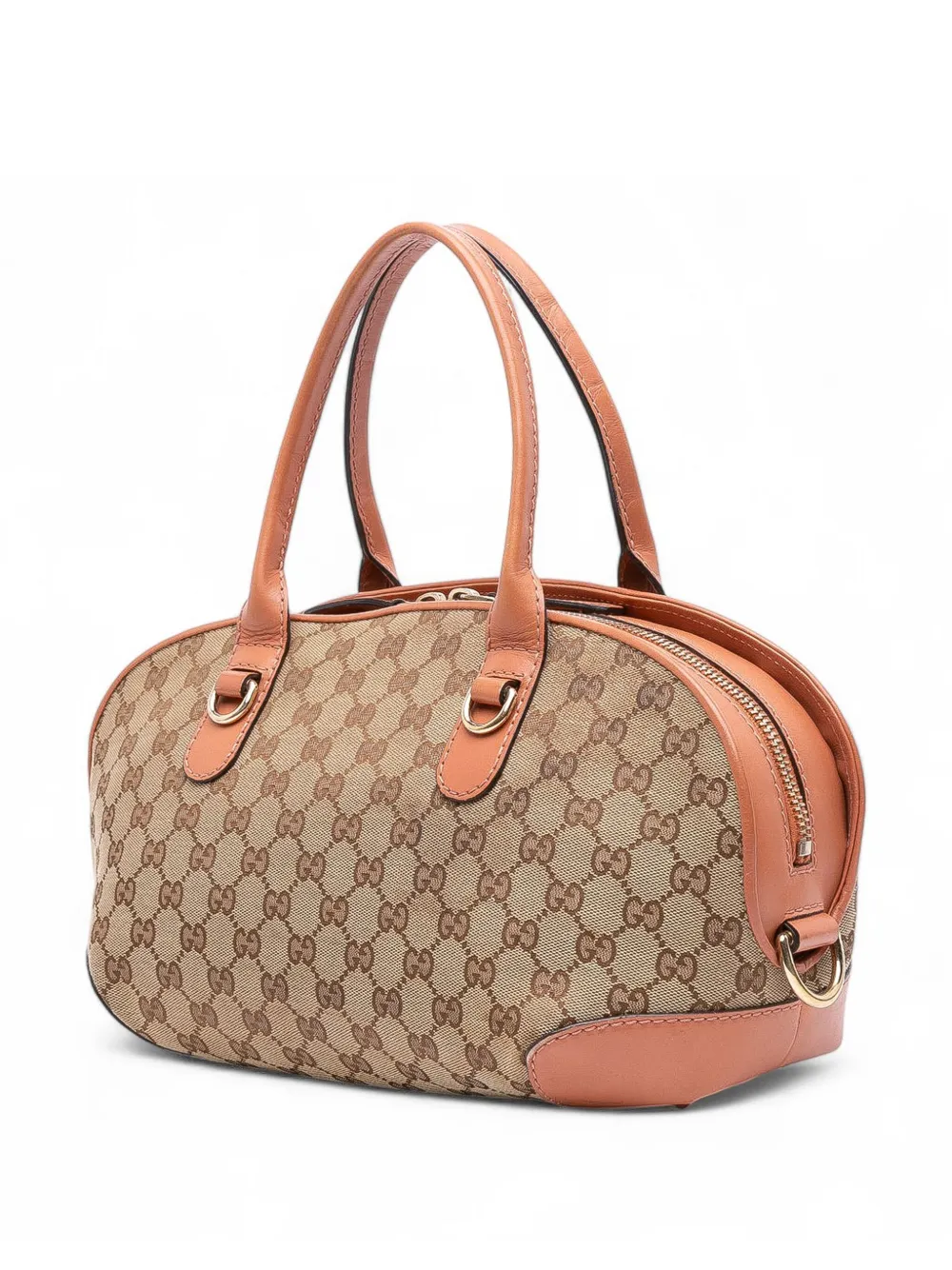 Pre-owned Gucci 2016-2025 Gg Canvas Heart Bit Satchel In Brown