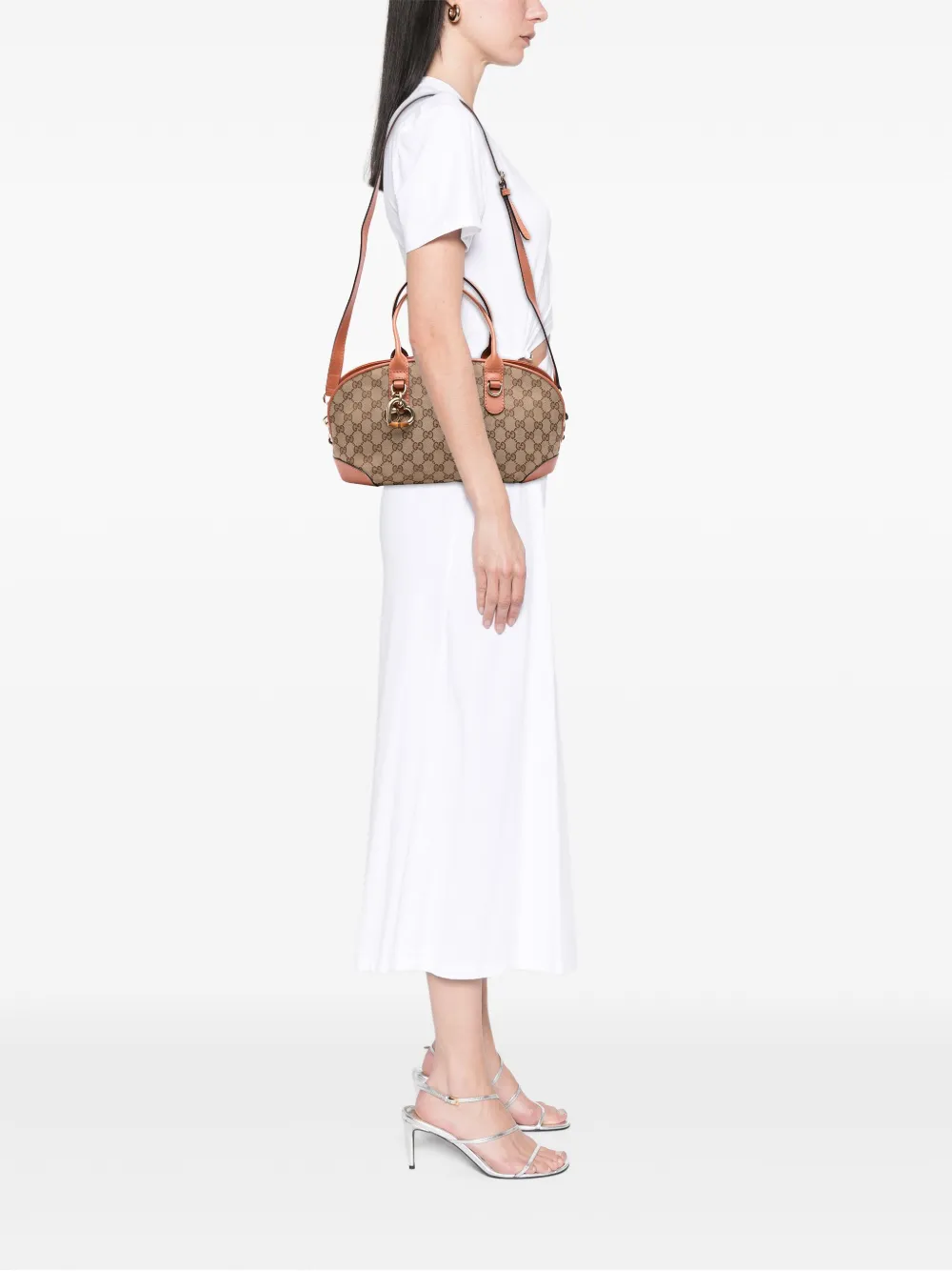 Pre-owned Gucci 2016-2025 Gg Canvas Heart Bit Satchel In Brown
