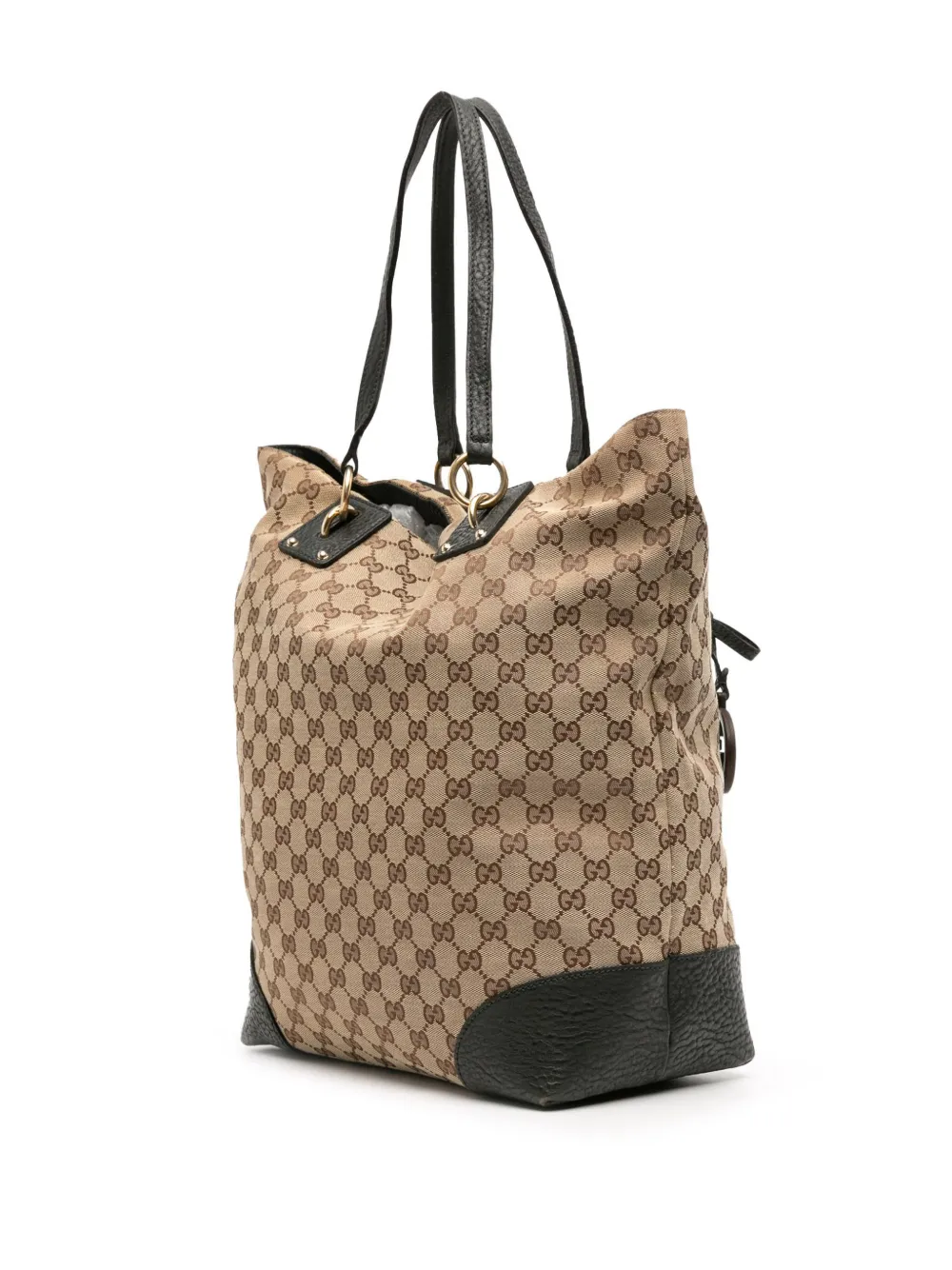 Pre-owned Gucci 2016-2025 Large Gg Canvas Gg Charm Tote Bag In Brown